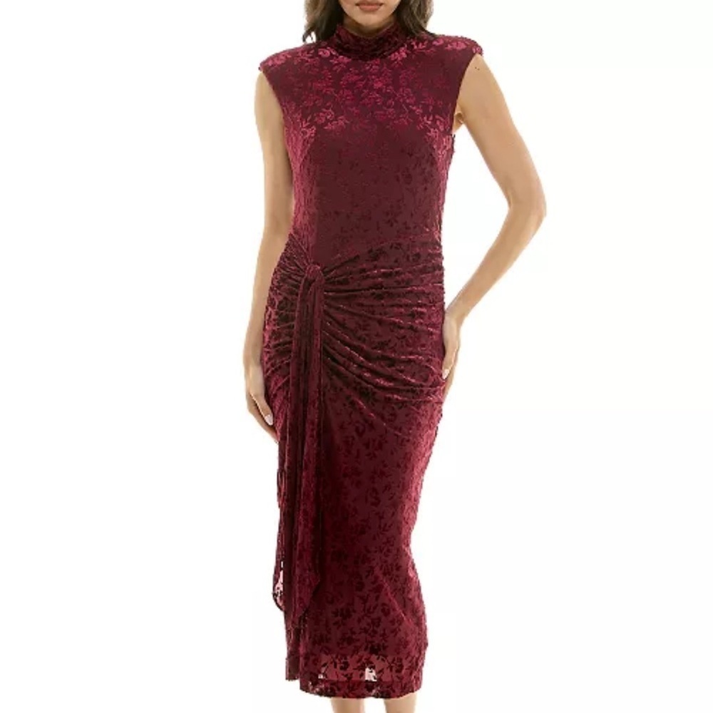 Taylor
Women's Shirred Mock Neck Midi Dress claret